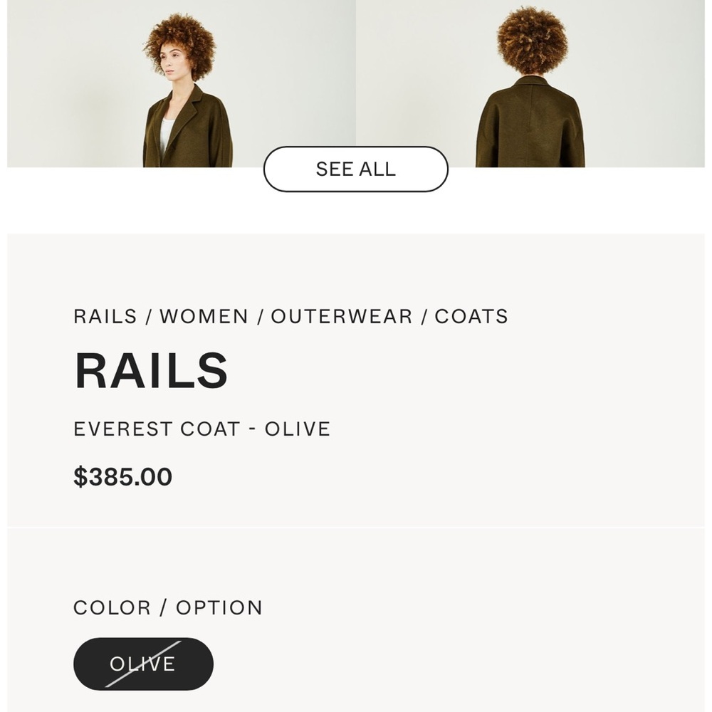 THE EVEREST COAT IN OLIVE BY RAILS. FEATURES A HEAVY WOOL BLEND TRENCH nwt - Picture 6 of 15